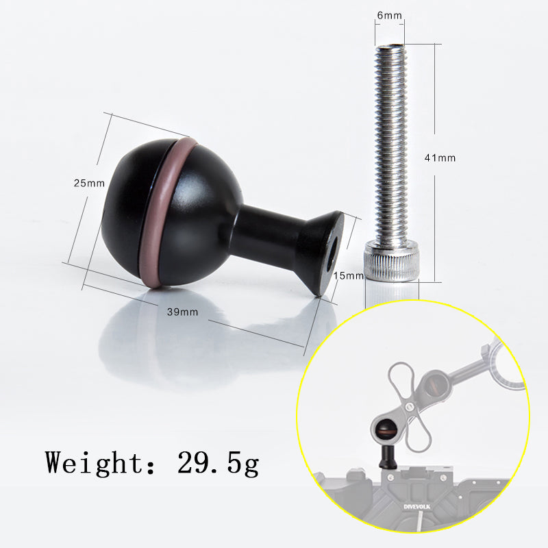 DiveVolk M6 Ball Head Mount Dimensions for underwater photography M6 Tread Ball Head.