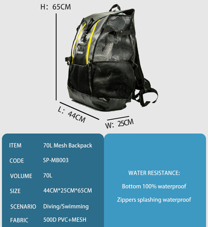 SEAPLAY 70L diving mesh backpack, waterproof bottom