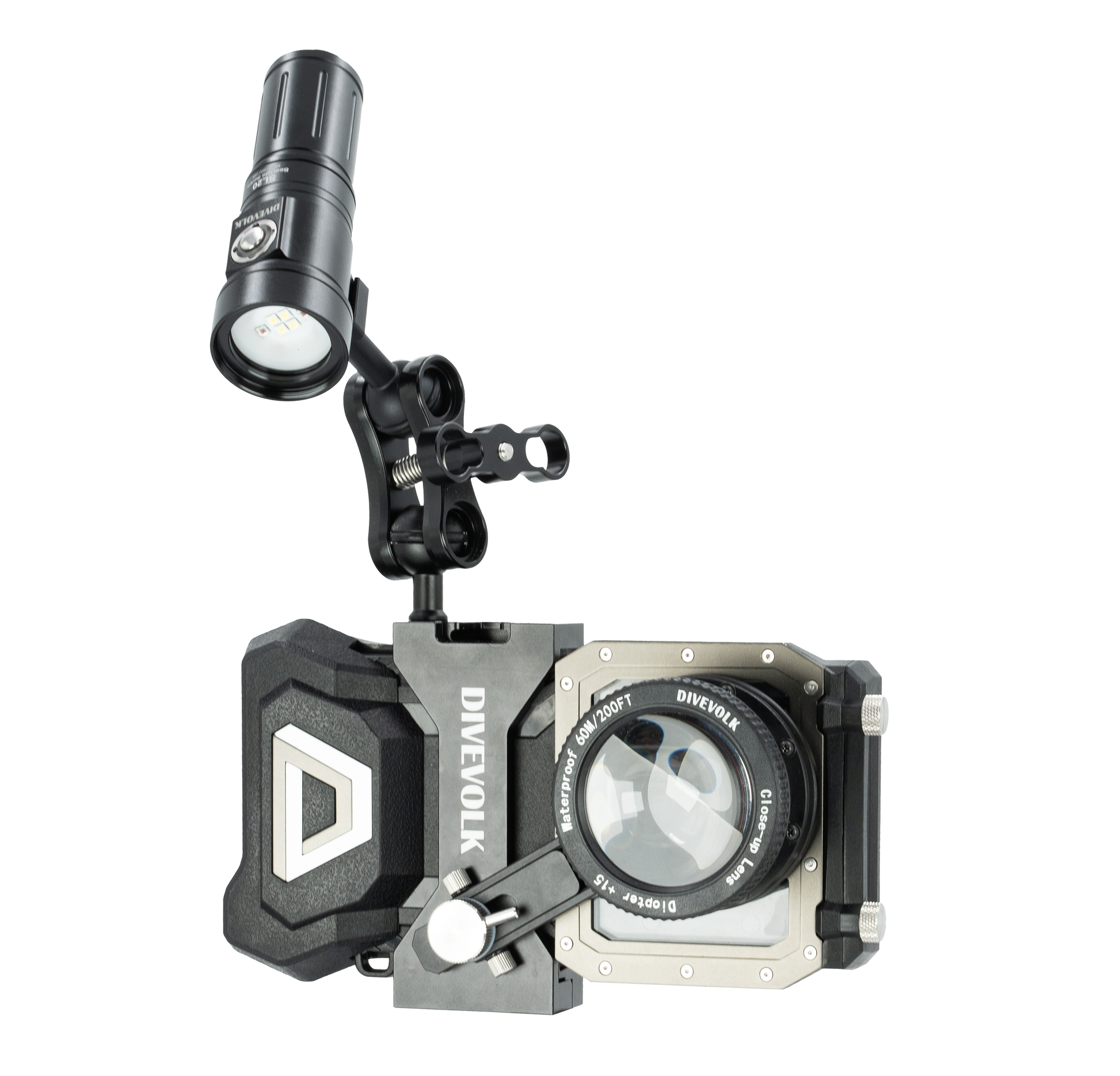 SeaTouch 4 Max Plus underwater photo setup with light & lens.