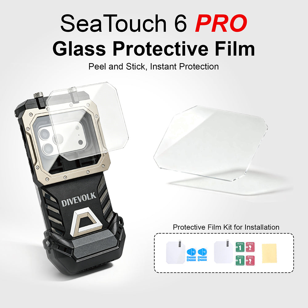SeaTouch 6 PRO Glass Protective Film ¡ª peel-and-stick tempered glass film over housing glass, with full installation kit including wipes, dust absorbers, guide stickers and cleaning cloth.