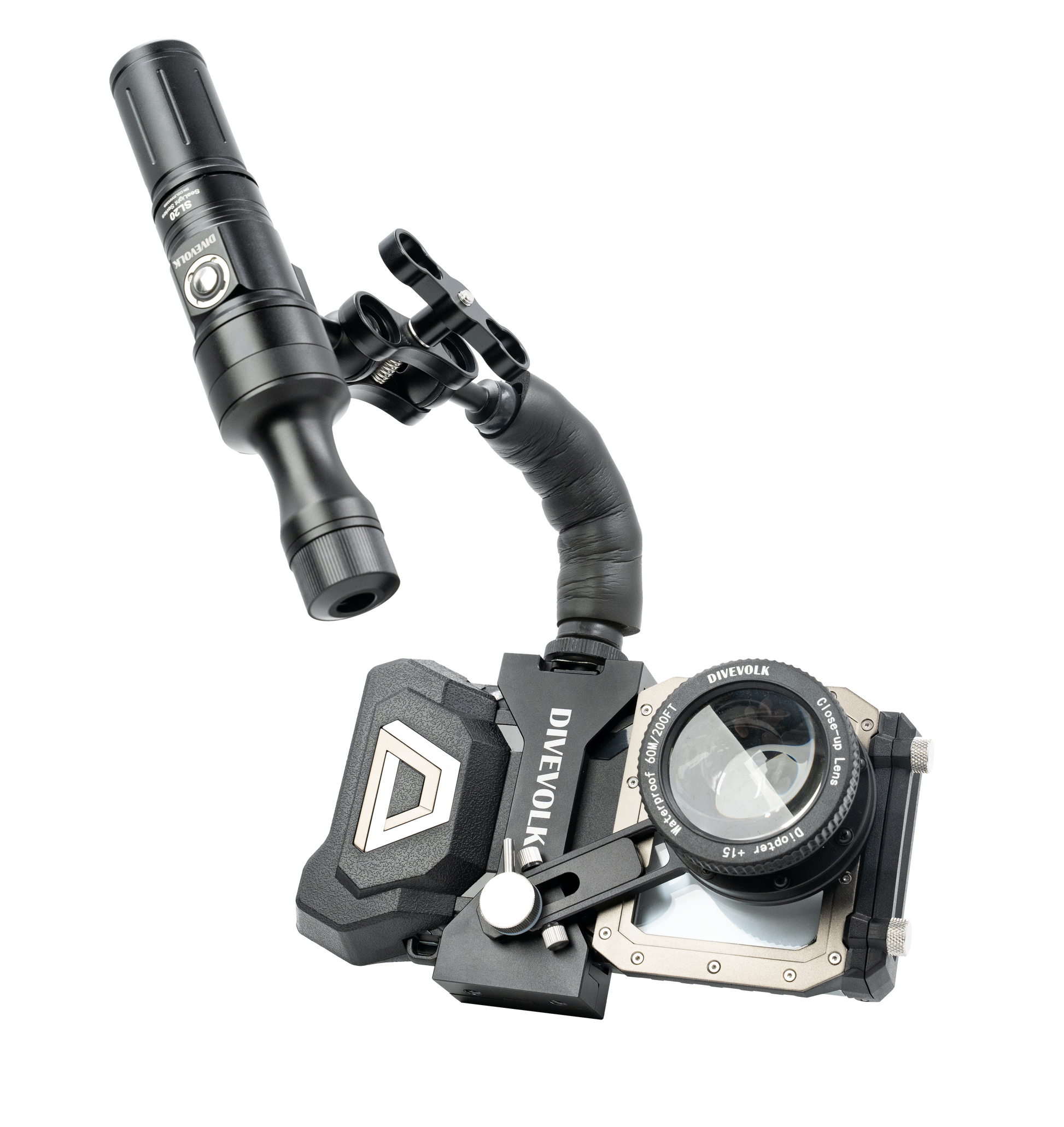 DiveVolk underwater light mount arm. Diving photo equipment.