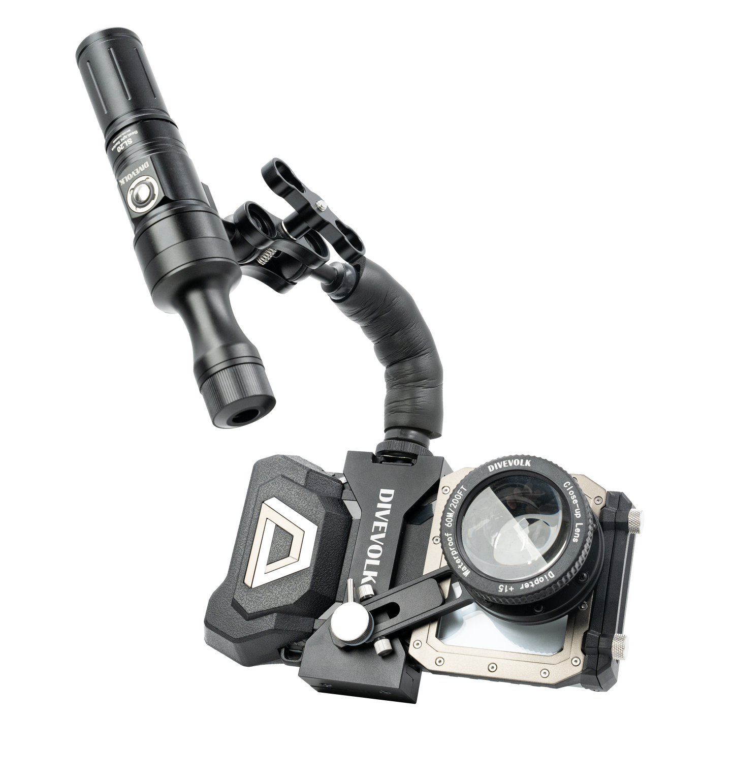 DiveVolk underwater light mount arm. Diving photo equipment.