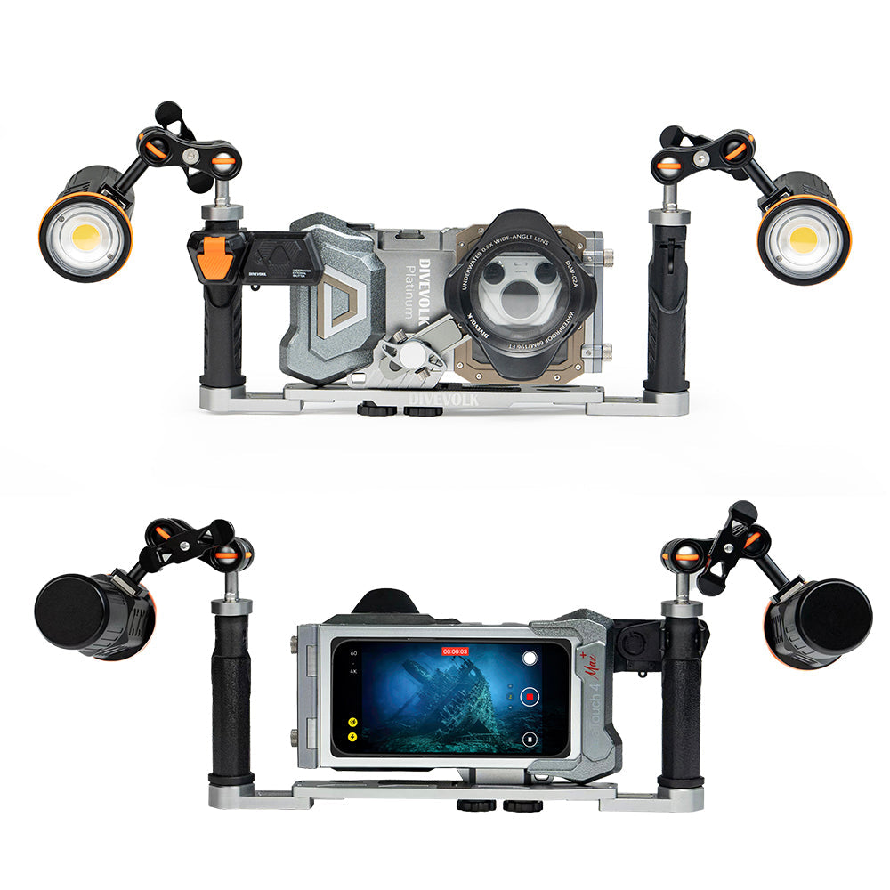 DIVEVOLK SeaTouch 4 Max Platinum Deep Dive Kit with dual light for iPhone and most Android smartphone, dive housing, waterproof phone case