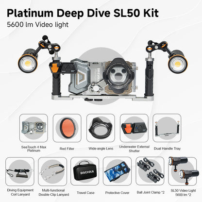 DIVEVOLK SeaTouch 4 Max Platinum Deep Dive Kit with dual light for iPhone and most Android smartphone, dive housing, waterproof phone case