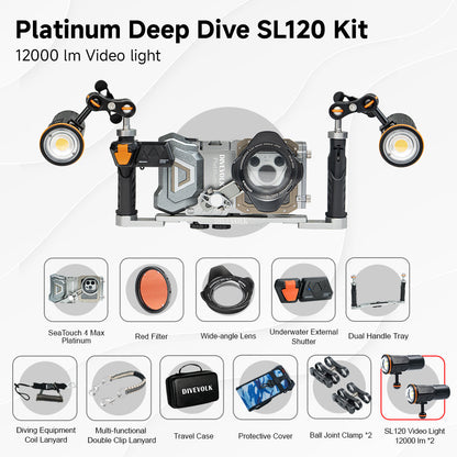 DIVEVOLK SeaTouch 4 Max Platinum Deep Dive Kit with dual light for iPhone and most Android smartphone, dive housing, waterproof phone case