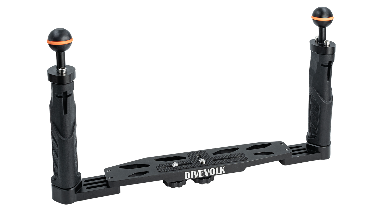 DADDHT-DIVEVOLK Dual Handle Tray for smartphone underwater housing, compact camera housing, action camera, Gopro, DJI Action, Insta360