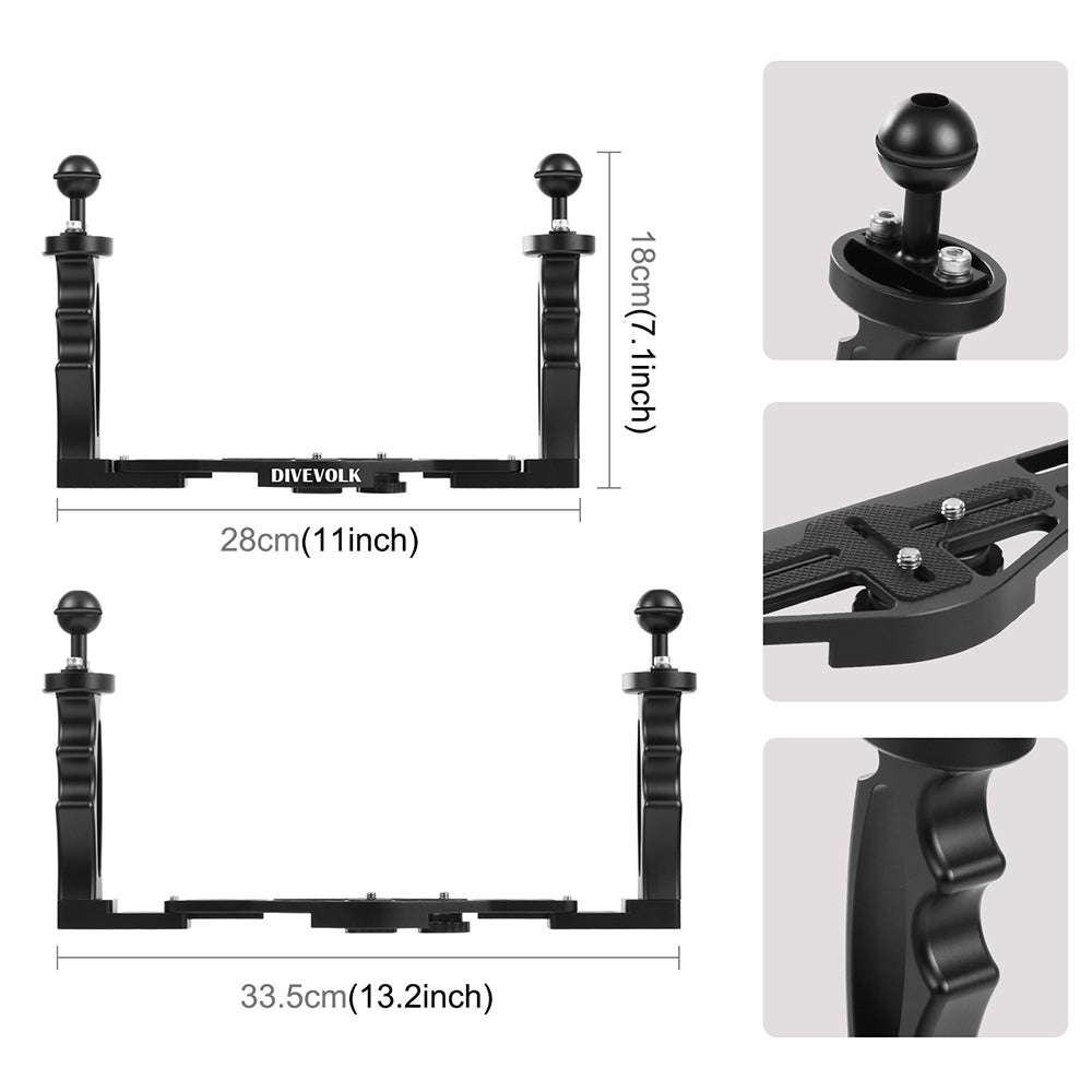 DiveVolk dual handle tray dimensions