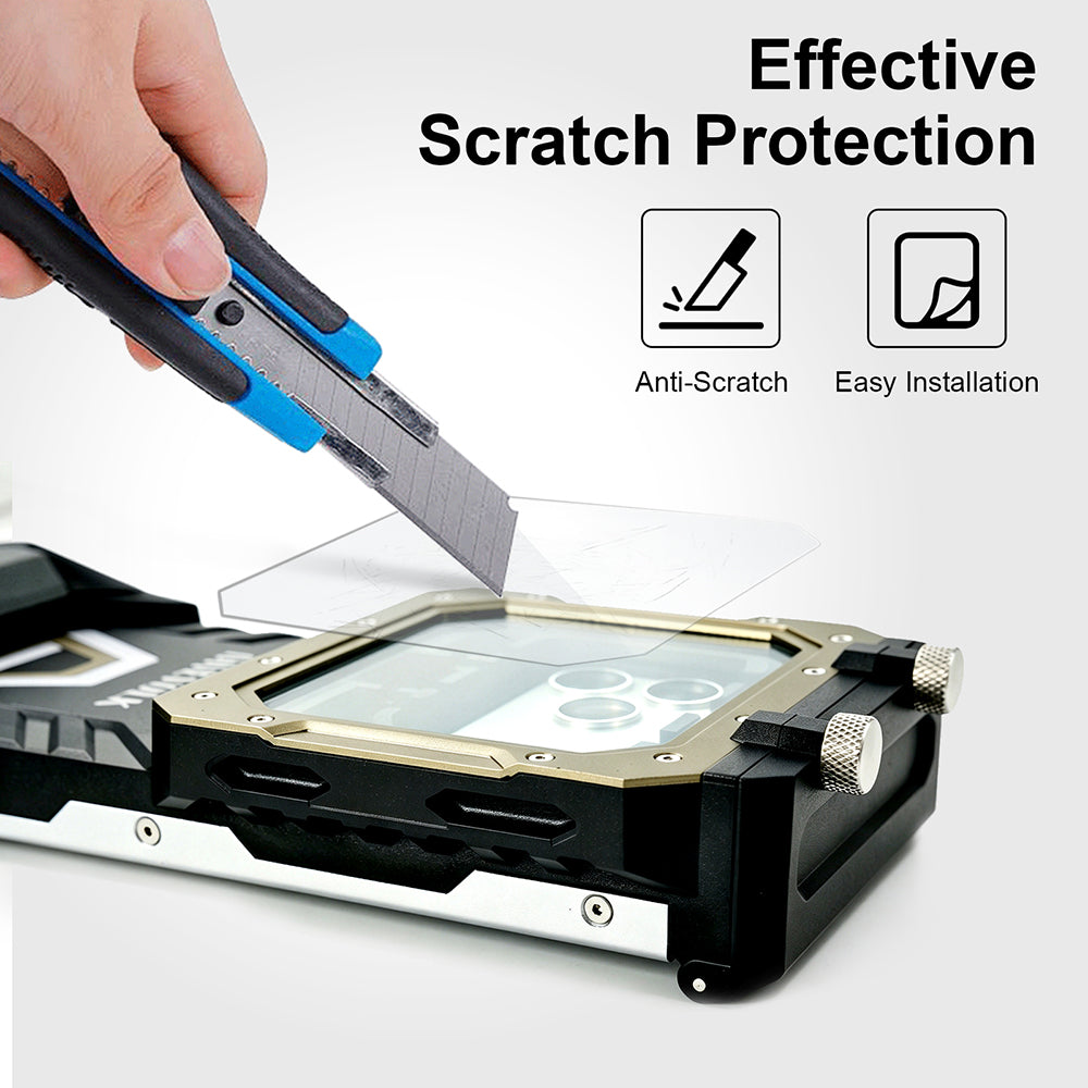 Glass protective film scratch test ¡ª utility knife scraping across film applied on SeaTouch 6 PRO housing glass, demonstrating anti-scratch and easy installation.