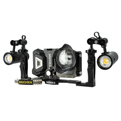 DiveVolk dual handle tray with underwater light system.