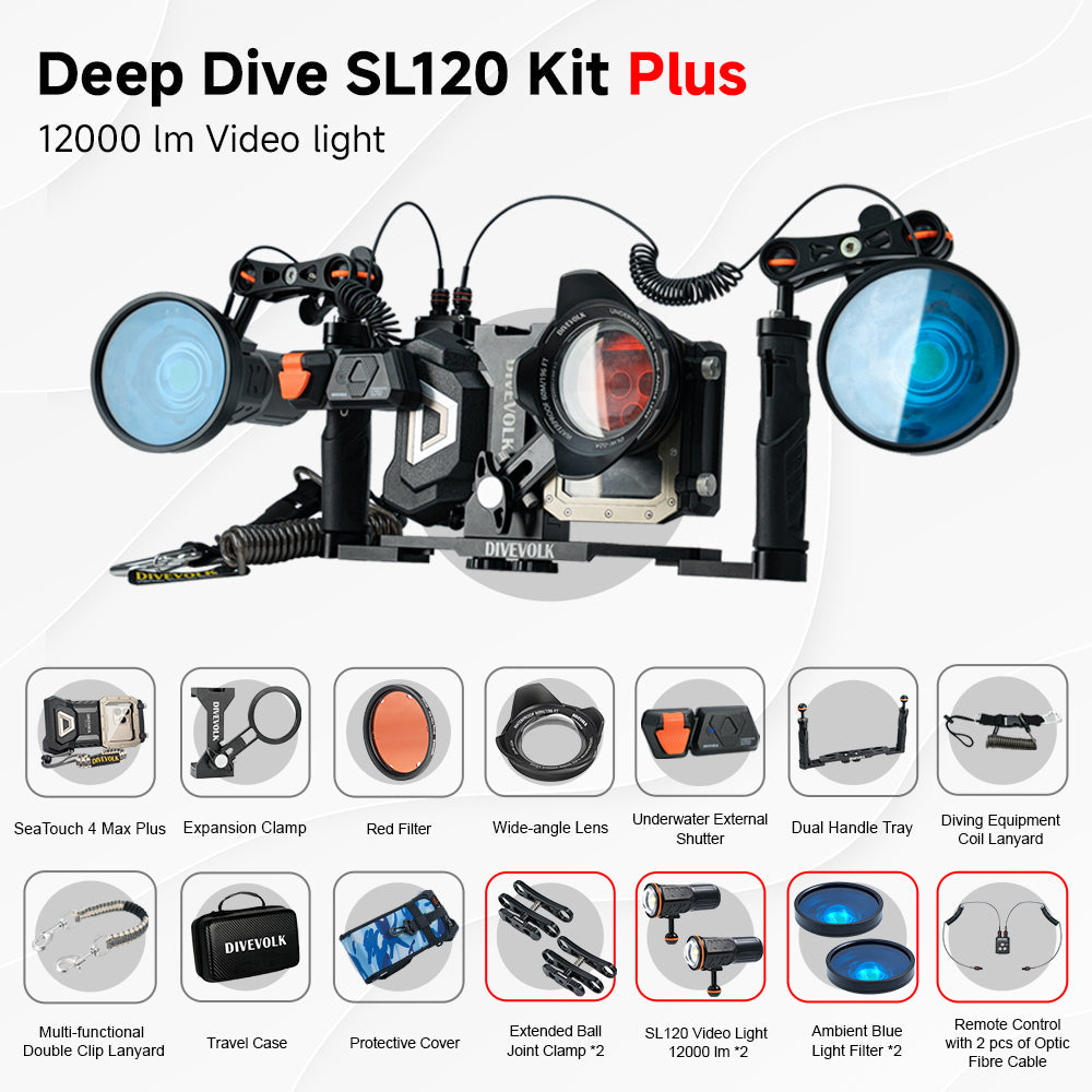 SeaTouch 4 Max Plus Deep Dive SL120 Kit with dual dive light and underwater wide angle wet lens and filters