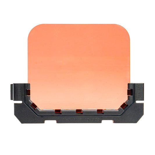 DIVEVOLK Snorkelling Filter ¡ª close-up of square red filter panel with black clip-on frame and alignment tabs for side-slot installation.