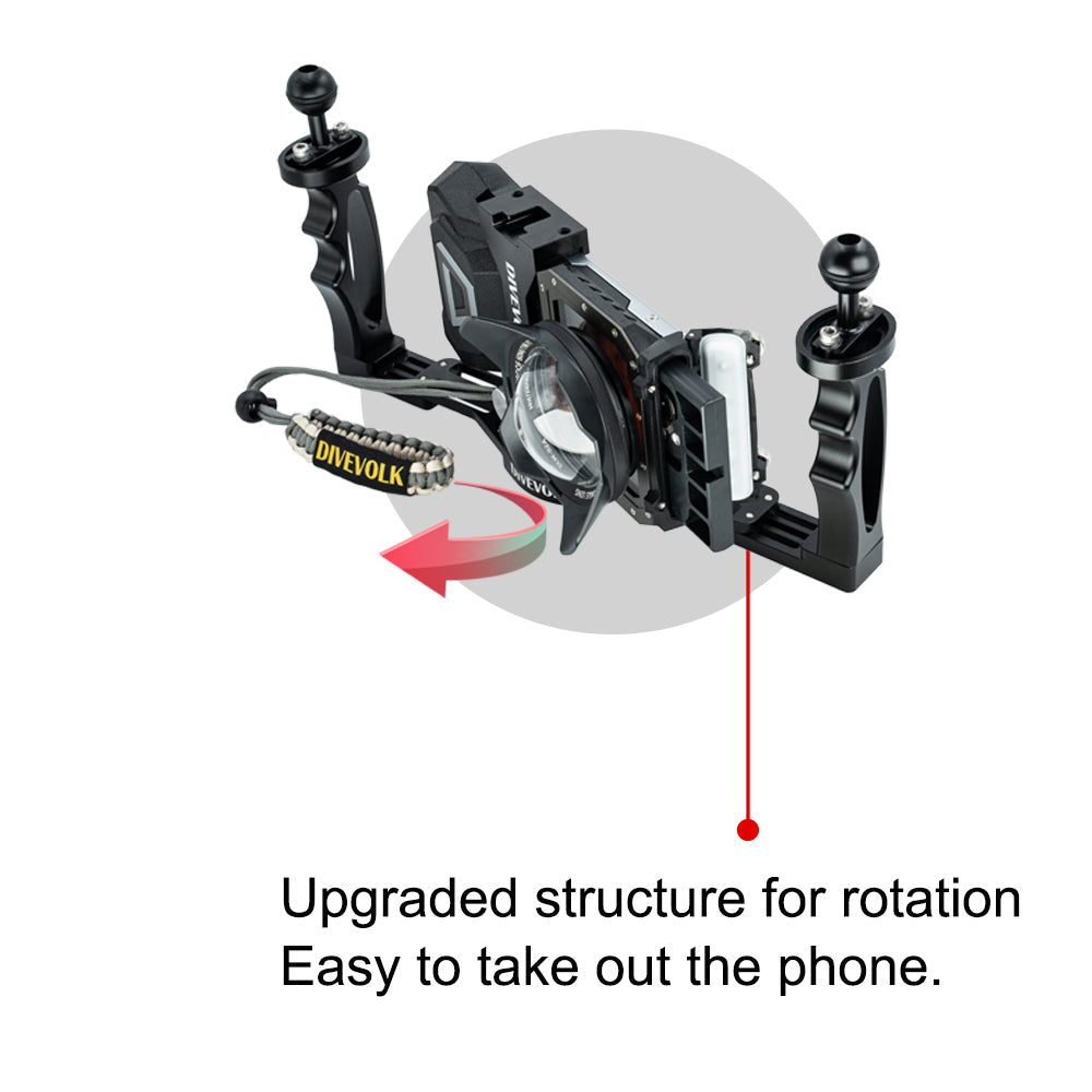 DiveVolk dual handle tray for underwater phone housing.