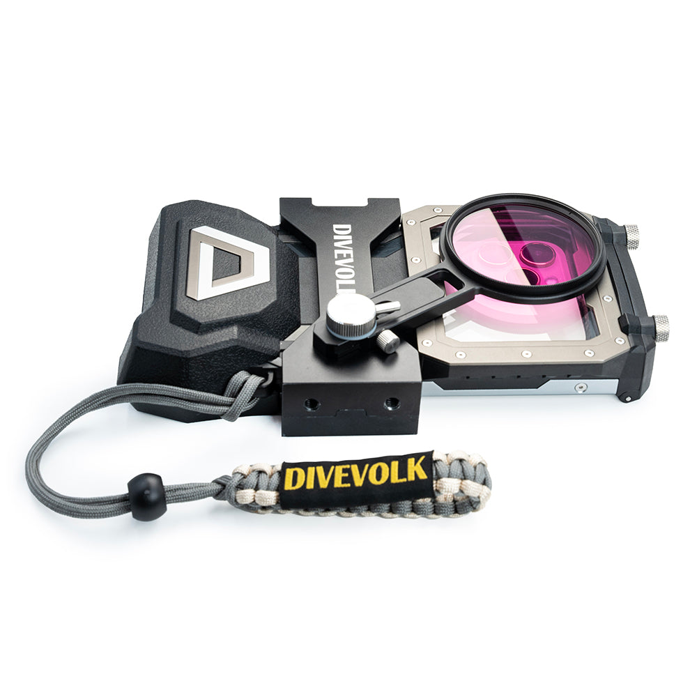 DiveVolk filter on underwater housing for color correction.