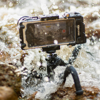 SeaTouch 4 Max underwater housing on tripod in water.