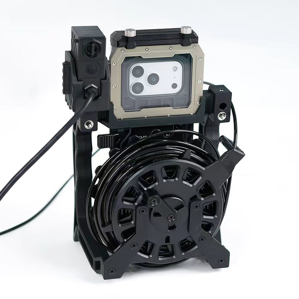 DIVEVOLK underwater phone housing with cable reel mic mount