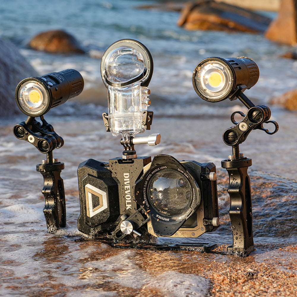 DiveVolk underwater camera setup with action camera adapter