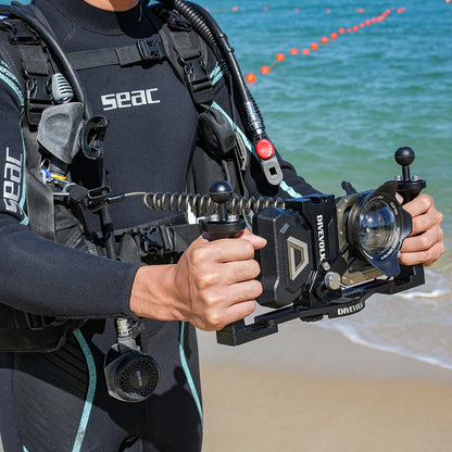 SeaTouch 4 Max diving housing with coil lanyard.