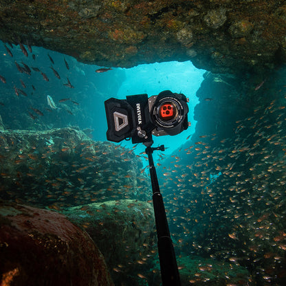 SeaTouch 4 Max underwater phone housing selfie with fish