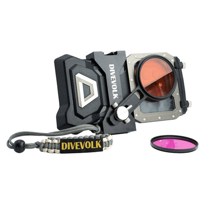 DiveVolk SeaTouch 4 Max lanyard and underwater photography filter.
