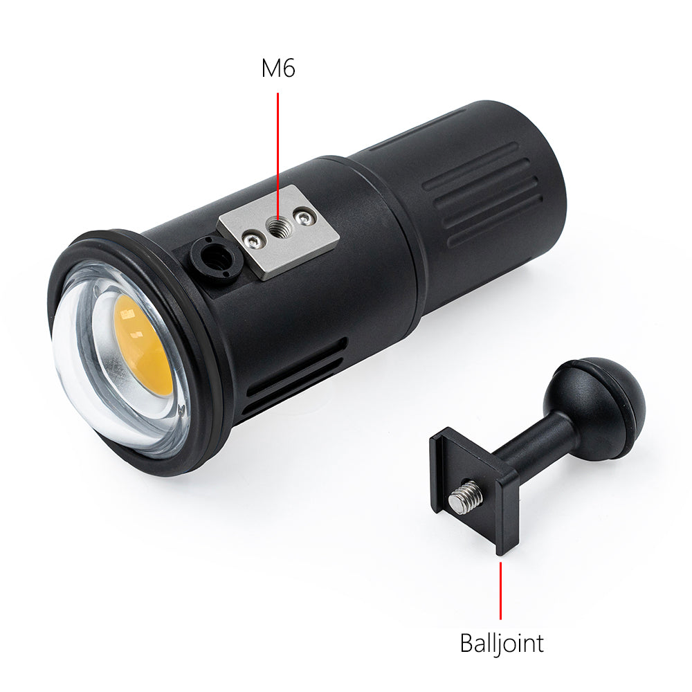 DIVEVOLK SL120 underwater light with M6 mount & ball joint.