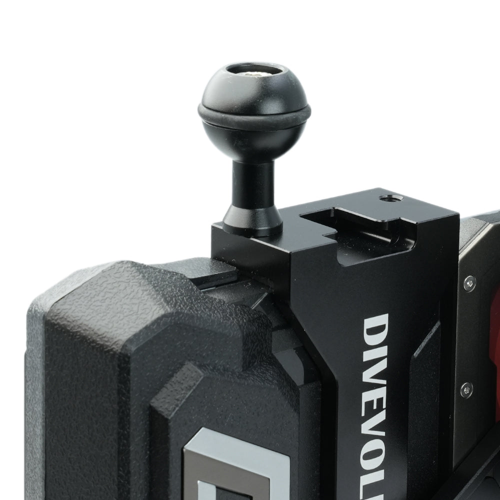 DiveVolk M6 ball head mount on underwater housing